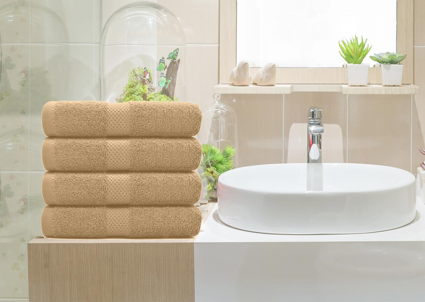 DAN RIVER 6-Pack Premium Hand Towels (16x28 Inches) - 100% Cotton, Ultra Soft, Lightweight, Highly Absorbent Towels for Bathroom, Spa, Gym, Salon, Hotel, and Travel - Tan