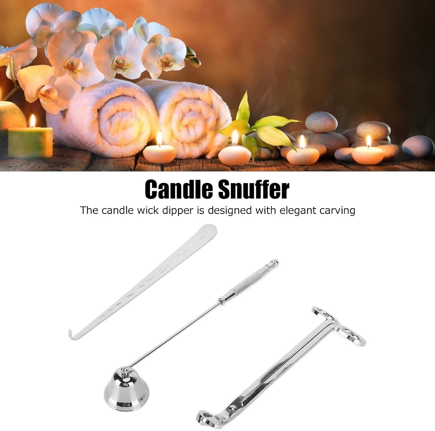 Wick Dipper Candle 3PCS Candle Accessory Set Candle Wick Trimmer Cutter Snuffer Extinguisher Wick Dipper Supplies (Silver)
