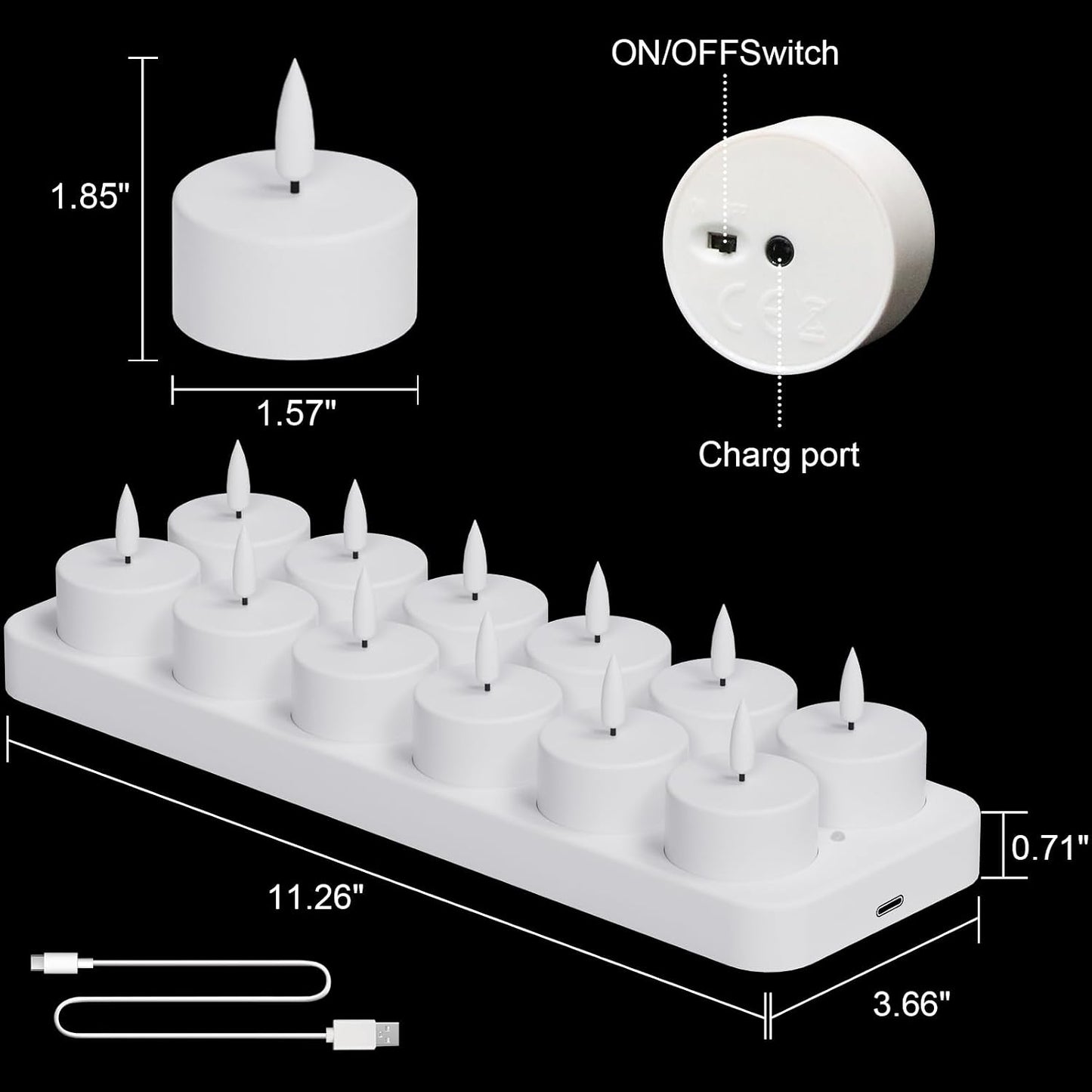 GenSwin 12 Rechargeable Tea Lights Candles with Charging Base and Remote Timer, Flameless LED Tealight Candles Battery Operated Halloween Fall Wedding Table Centerpieces (1.57” x 1.85”)