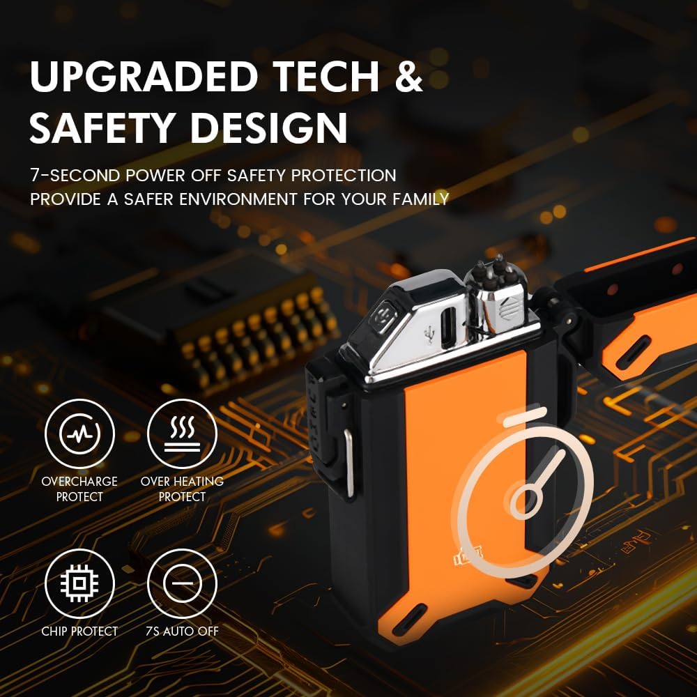Dual Arc USB Rechargeable Electric Camp Lighter with Retractable Flexible Long Neck Waterproof Windproof Lighter for Outdoor, Grill and Candle (Orange)
