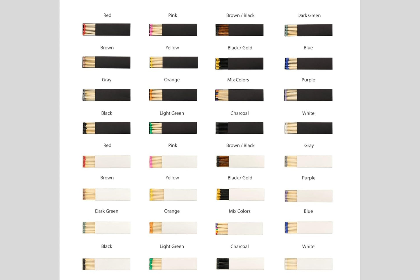 Chandler Studio 10 Boxes - Wooden Matchsticks in a Blank Matchbox with White/Black Matchboxes Colorful Tips (3" Matchboxes, 10 Boxes)