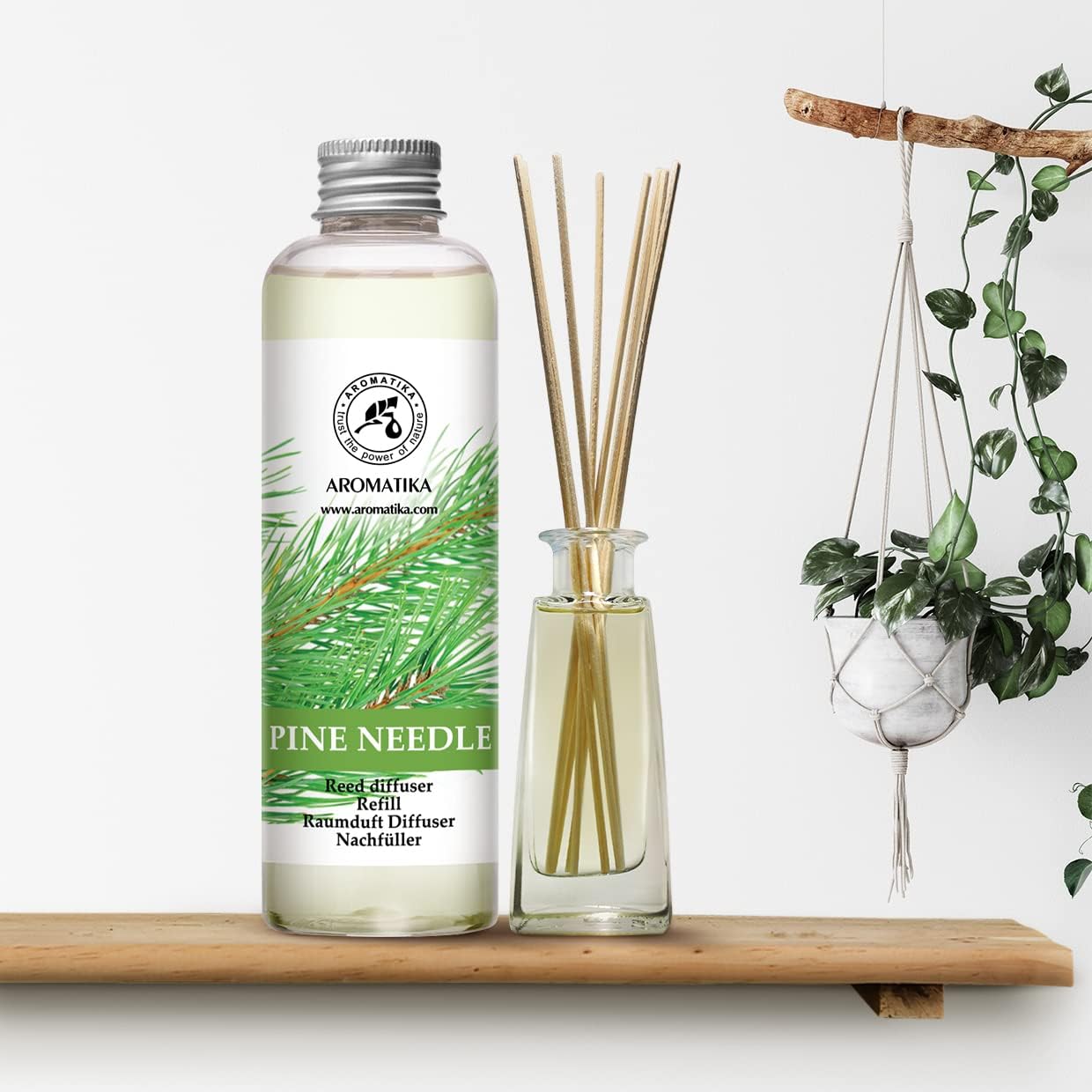 Pine Diffuser Refill 6.8 Fl Oz - Fresh & Long Lasting Fragrance - Scented Reed Diffuser - Diffuser Oil Refill - for Aromatherapy - Home - Office - Air Fresheners w/Natural Essential Pine Needle Oil