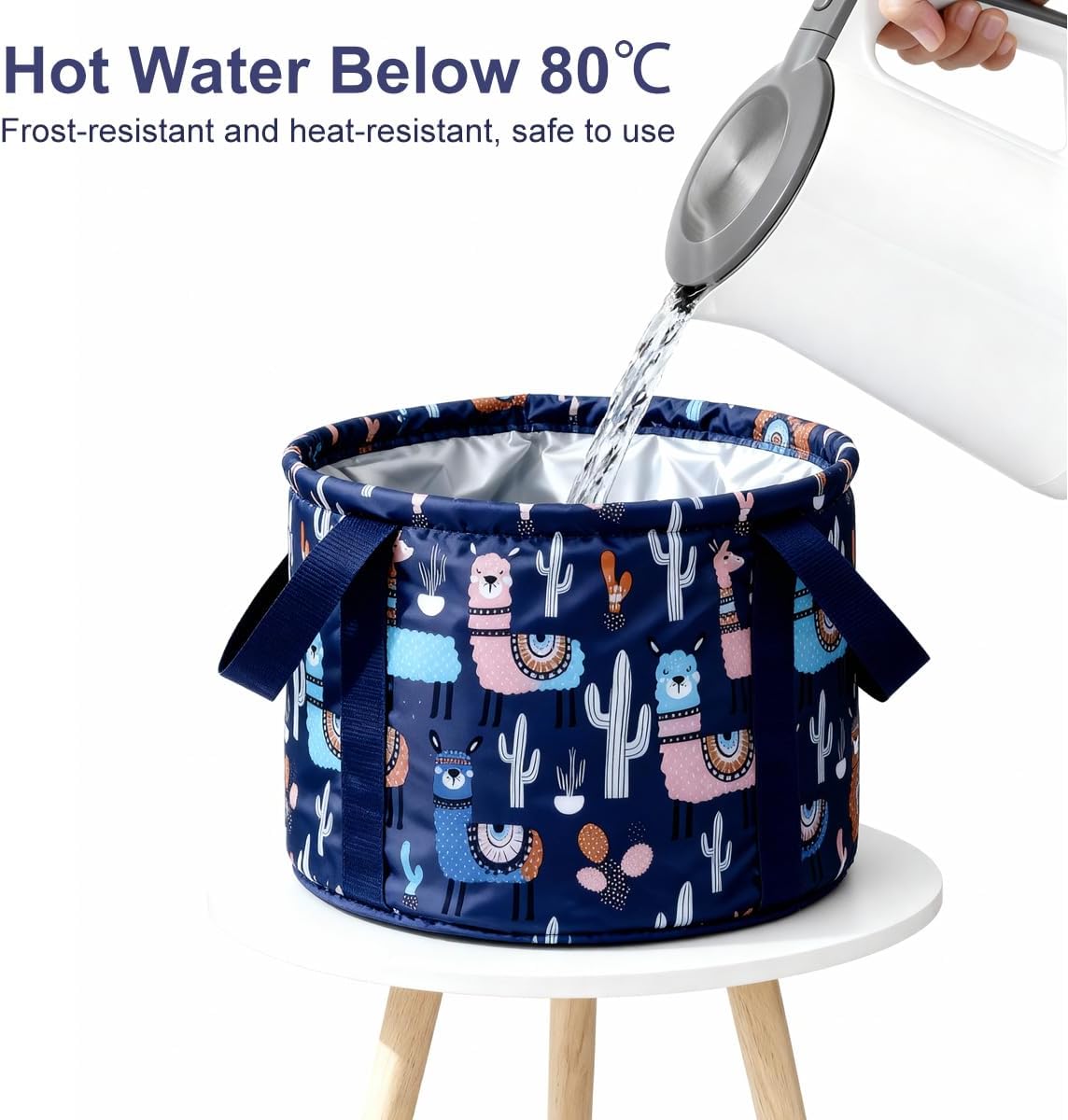 15L 10.6×7.1in Oxford Fabric Collapsible Foot Soaking Tub, Navy Blue Foldable Foot Bath Basin with Handles, Multi-Function Foot Spa Bucket for Home, Travel, Camping & Outdoor