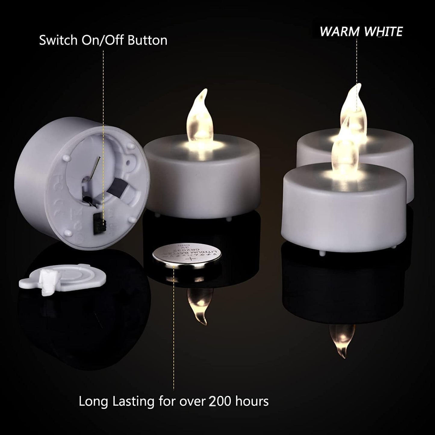 Battery Operated Tea Lights Candles: 24 Pack Realistic and Bright Flickering Holiday Gift Flameless Candles LED Electric Tea Candles for Seasonal & Festival Party Home Decoration (Warm White)