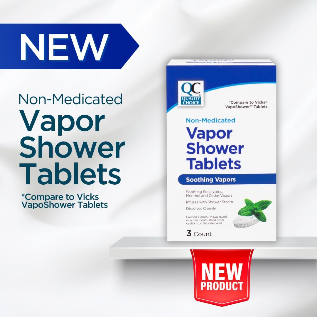 Quality Choice Vapor Shower Tablets for Sinus Relief, Cold Relief, Congestion and Allergy Support, Menthol and Eucalyptus Aromatherapy Steam Tablets for Breathing Comfort, Spa Shower Experience