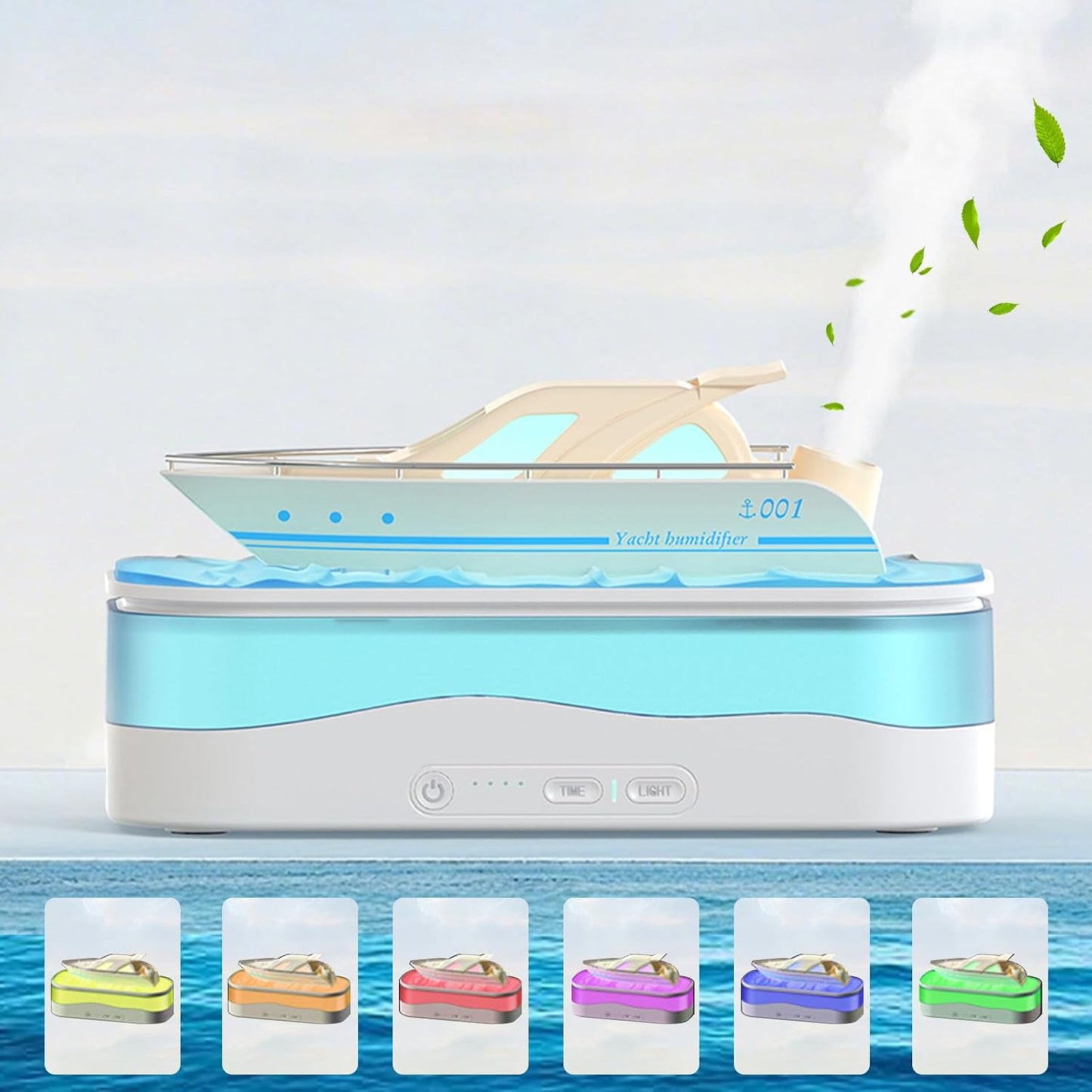 Essential Oil Diffuser, Cool Yacht Aromatherapy Diffuser with 7 Colors Light, 150ml Ultrasonic Cool Mist Humidifier with Auto-Off & Timer, 3 Modes Air Diffusers for Home,Bedroom,Office,Yoga (White)