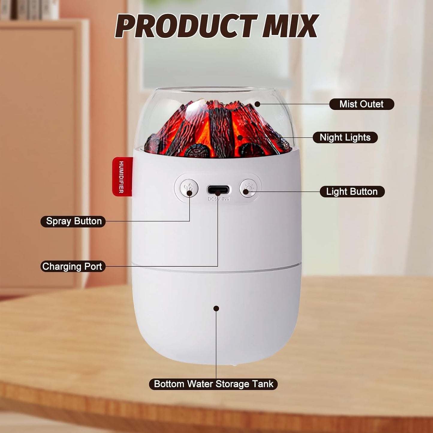 Portable Mini Humidifier for Desk Bedroom Indoor Plant, 280 ml Humidifier for Office Small Room, USB Powered Quiet Cool Mist Humidification Night Light (White)