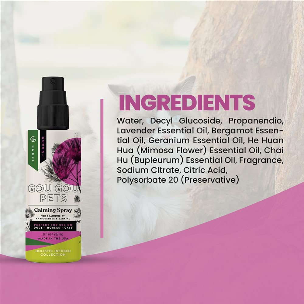Holistic Natural Derived Calming Pet Spray for Anxiety: Providing Stress Relief: Veterinarian Recommended - Made in USA - 8 oz