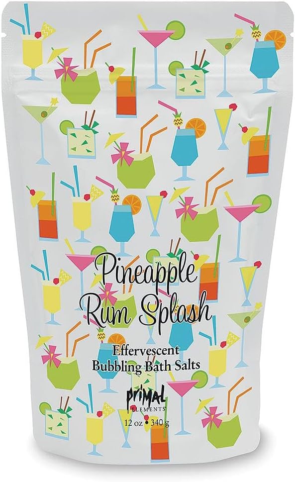 Primal Elements Detoxifying Sea Salt Soak, Bubbling Aromatherapy Salts, Pineapple Rum Splash, 12 oz Resealable Bag
