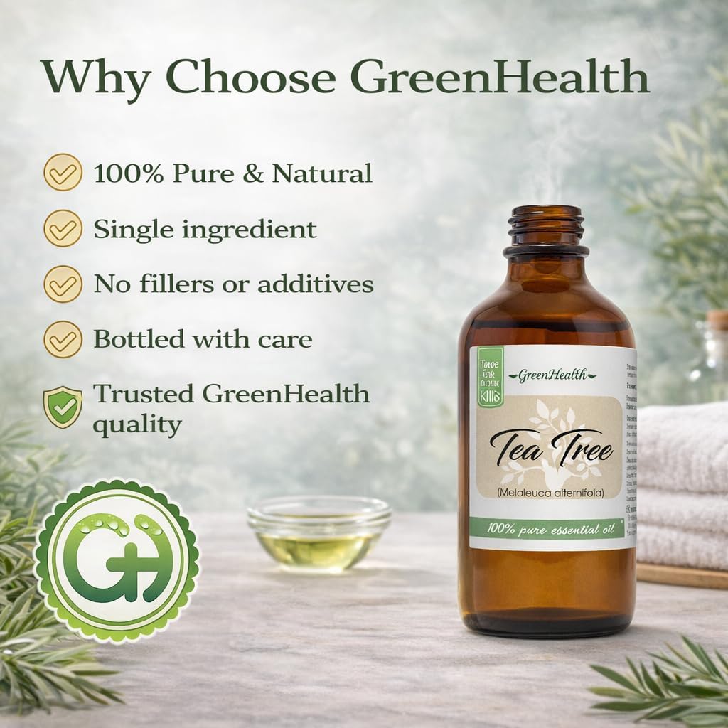 Tea Tree Essential Oil β 4 fl oz β 100% Pure & Undiluted β Natural Aromatherapy & DIY Use β GreenHealth