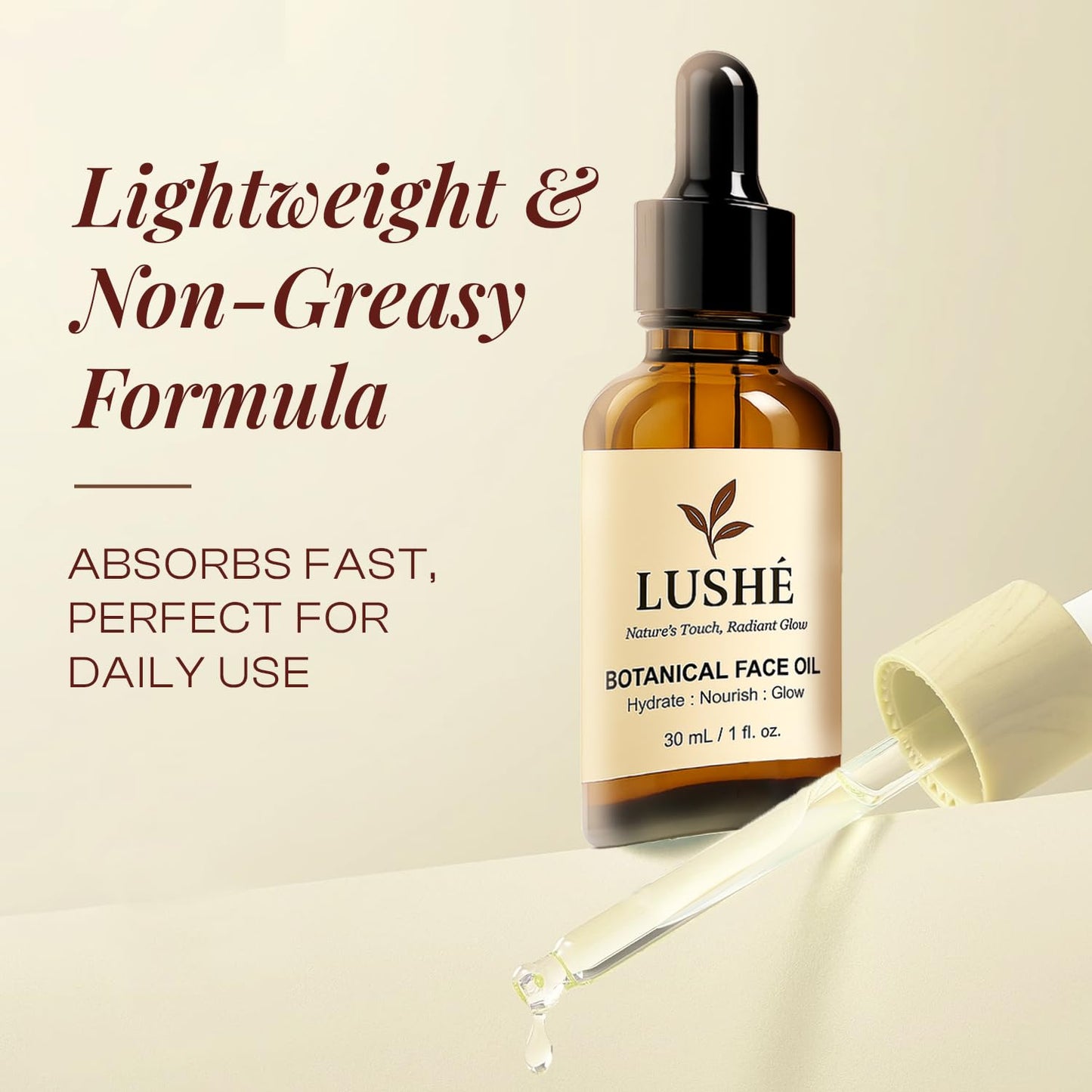 LUSHΓ Botanical Face Oil with Argan, Jojoba, Rosehip & Vitamin E | K Beauty Skincare Facial Oil for Women | Lightweight Hydrating Glow, Moisturizing & Nourishing for All Skin Types β 30ml