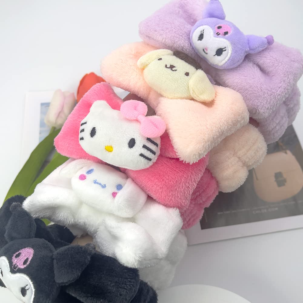 Kawaii Cartoon Headband, Cute Anime Spa Hairband, Microfiber Coral Skincare Shower Fluffy Towel Headbands for Girls Women Facial Washing, Makeup, Party