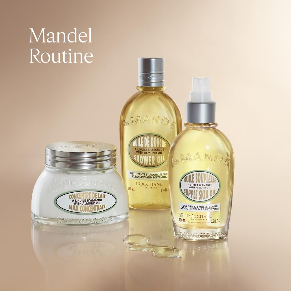 L'OCCITANE Cleansing & Softening Almond Shower Oil, Body Wash & Shaving Base Purifies & Smooths Without Drying Skin, Milky Lather, Nourishing Skincare