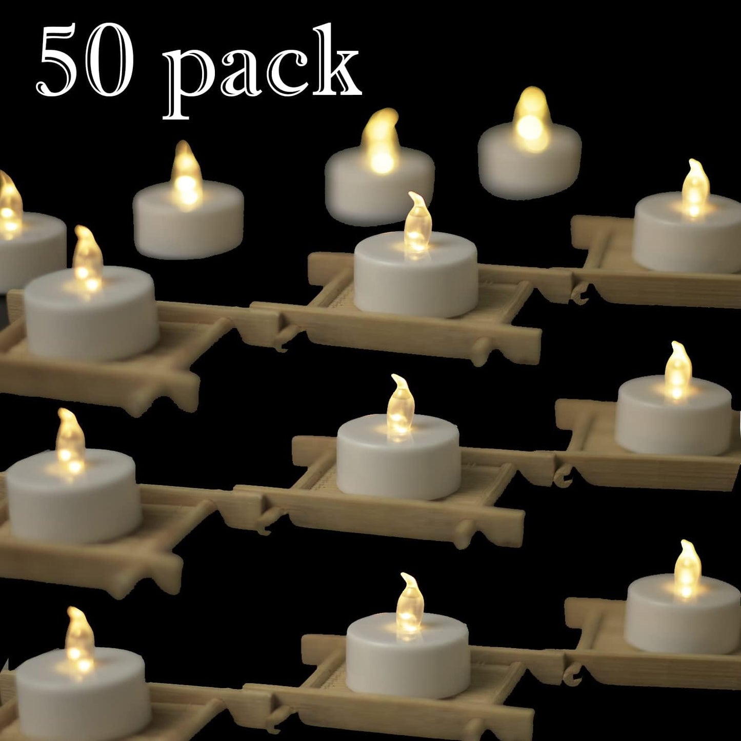 Tea Lights - 50 Pack Flameless LED Candles - 200 Hour Battery Operated - Realistic Flickering - Warm White Light - Perfect for Halloween & Seasonal Celebrations