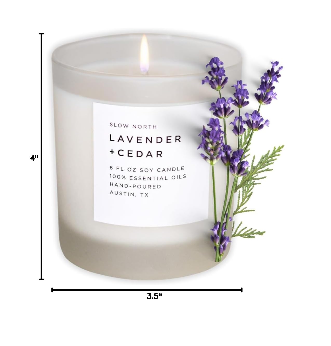 Slow North Lavender + Cedar Candle - Essential Oils and Pure Soy Wax Candle in a Reusable Frosted Glass Jar - A Unique Scented Candle Hand-Poured in the USA (8 oz)