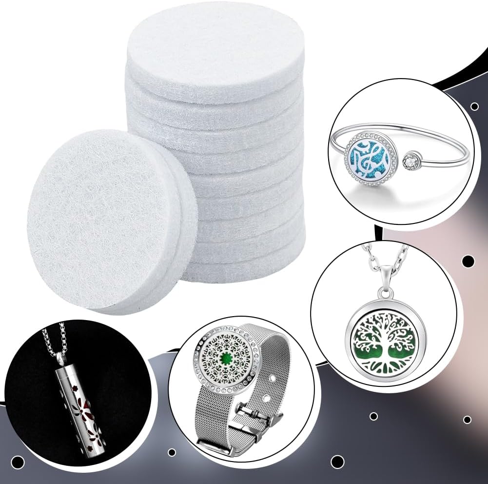 WADORN 100Pcs 30mm Round Aromatherapy Diffuser Refill Pad, Essential Oil Diffuser Replacement Refill Pads Microfiber Absorbing Circle Essential Pads for Diffuser Necklace Vent Clip Home Car