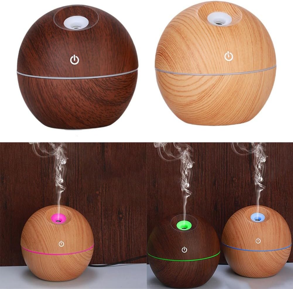 Portable USB Essential Oil Diffuser 130ml Ultrasonic-Humidifier with Colorful Lights Wood Grain Aromatherapy Mist Maker for Home Office Car Travel Relaxation Aromatic Therapy Air(Light wood grain)