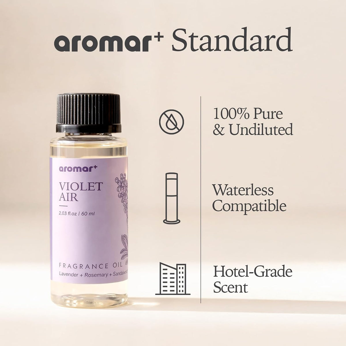 Aromar+ Naturals Violet Air Fragrance Oil for Waterless Diffusers, 2oz