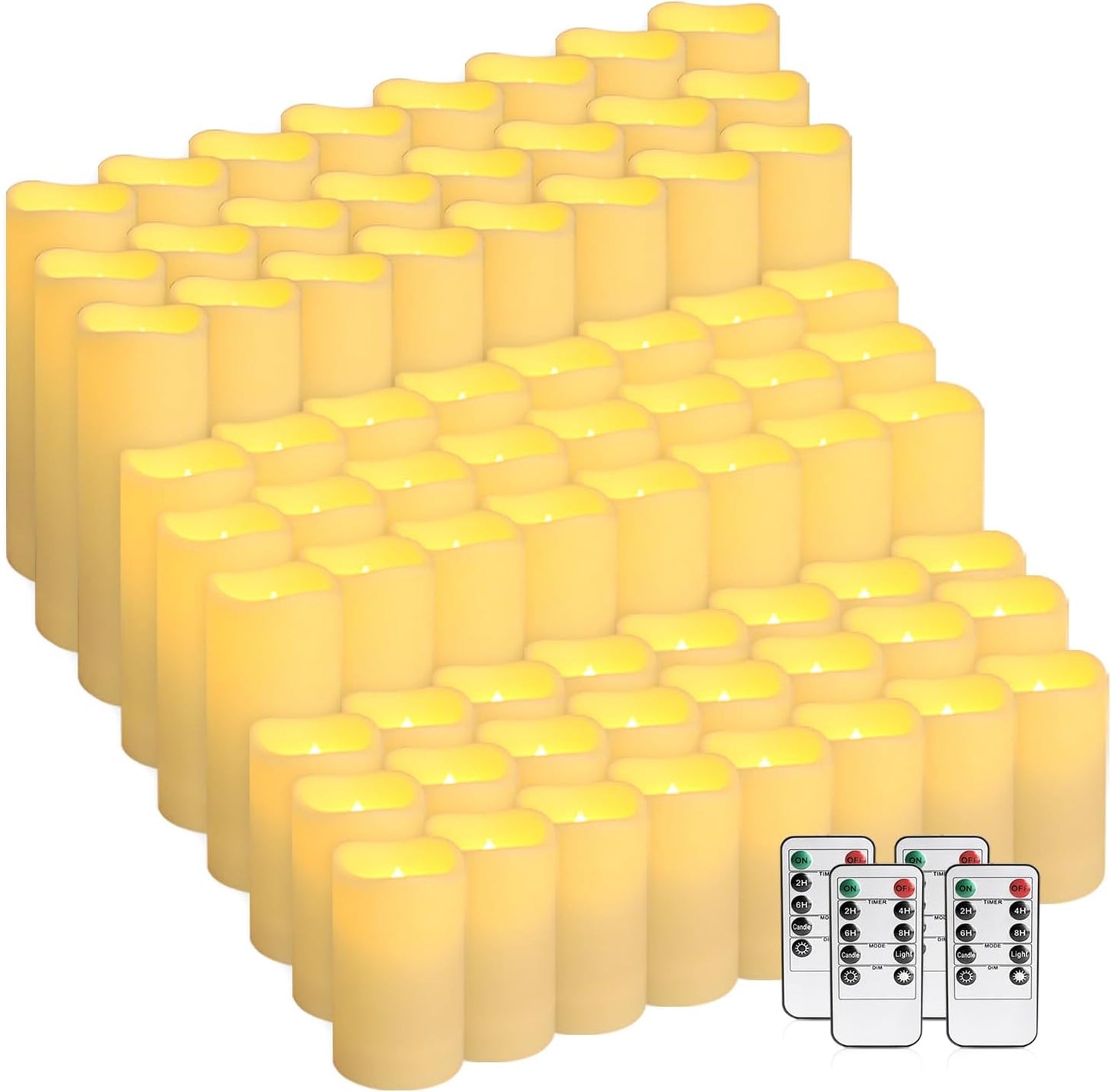 pliadvbu Flameless LED Candles 72 Pack, Outdoor Realistic Waterproof Votive Candles with 4 Remote Control and Timer for Halloween Wedding Festival Decor, (H 4" 5" 6" x D 2.2")