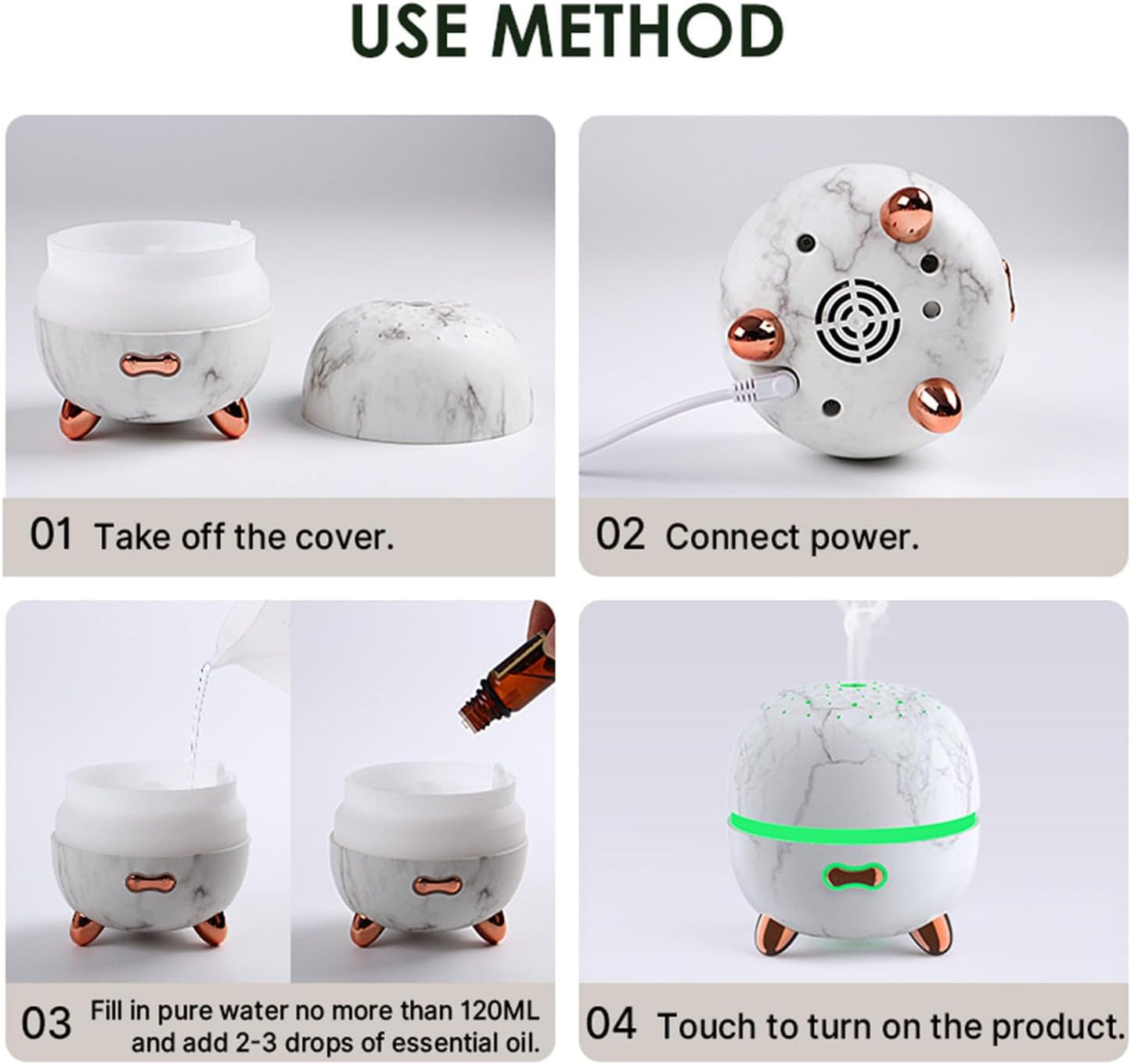 Essential Oil Diffuser, 120ml Small Aromatherapy Diffuser, Ultrasonic Diffusers for Essential Oil, Cool Mist Humidifier with 7 Color LED and Auto Off Safety, for Bedroom,Office, Study Room