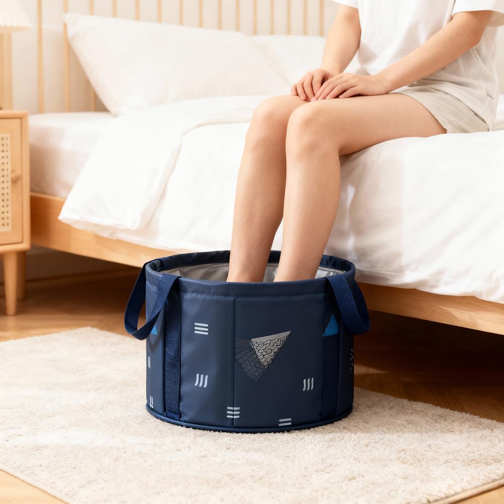 Portable Foot Soaking Tub 18 L, Collapsible Bucket for Soaking Feet, Foot Soaking Bath Bucket with Handle (Navy Triangle)