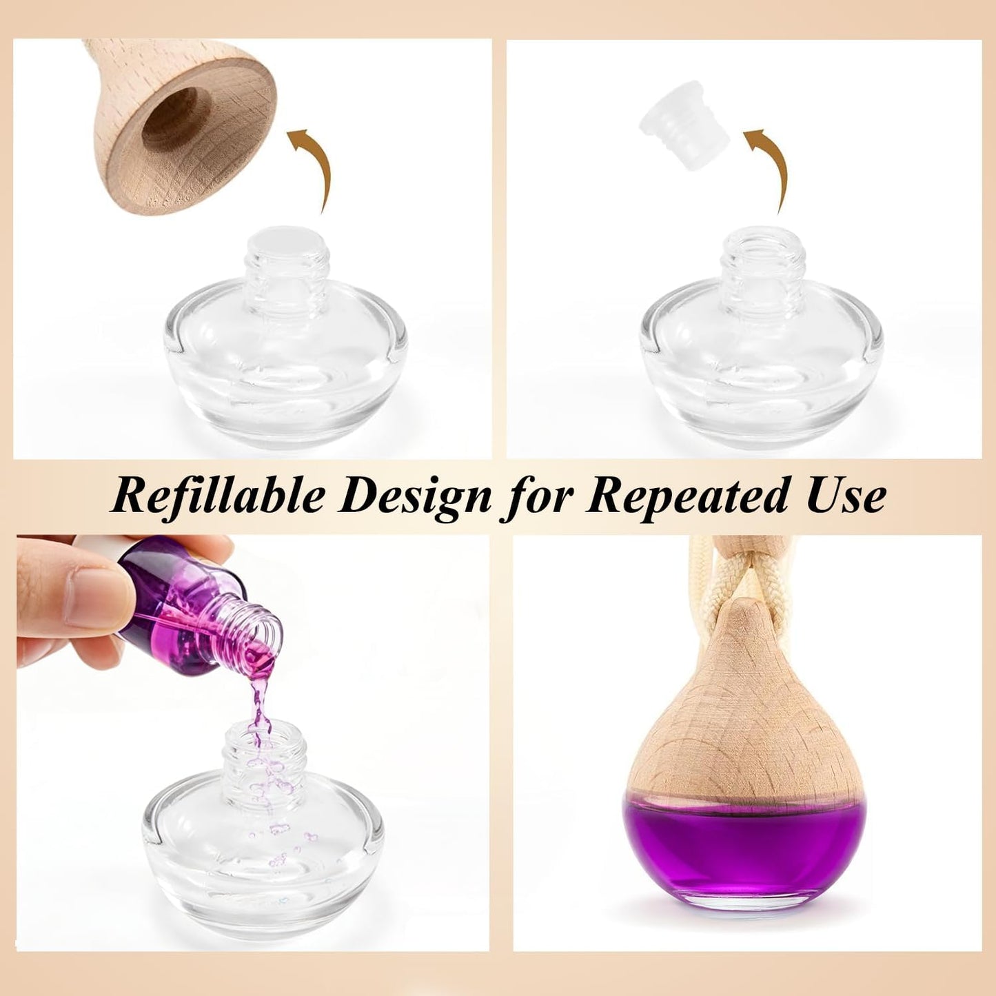 Car Air Freshener in Glass, Refillable Car Essential Oil Diffuser Lavender Scent – Reusable Fragrance Diffuser for Auto Odor Eliminator & Interior Decoration for Fresh and Relaxing Driving-2 Pack