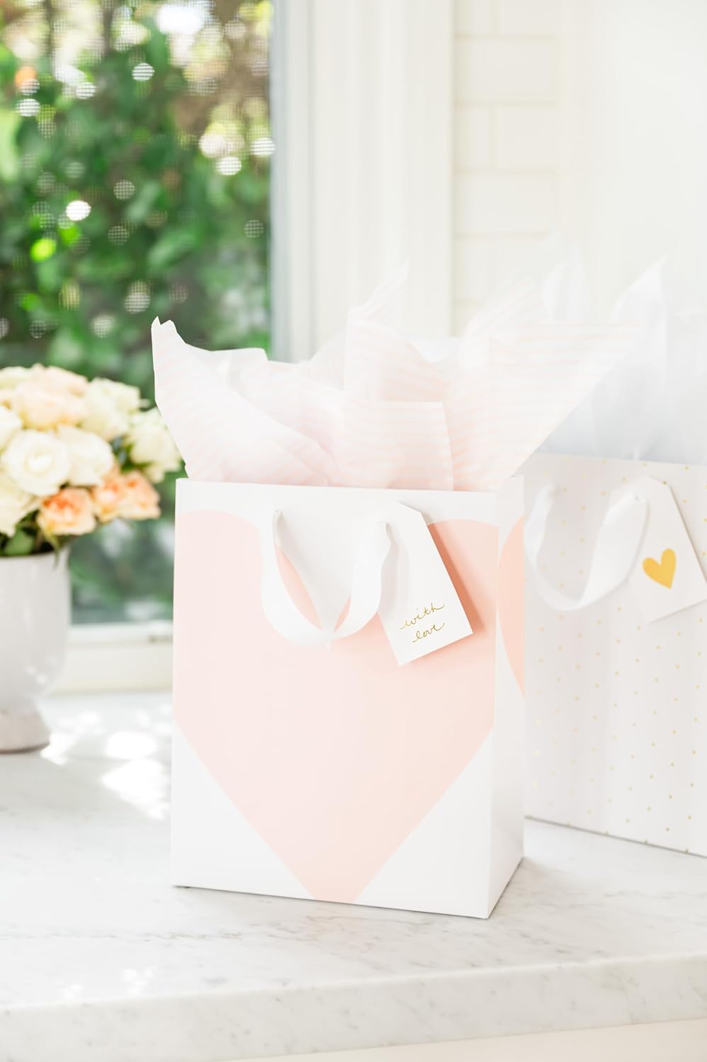 Sugar Paper Gift Bags Set, Medium Gift Bag with Ribbon Handles, Two Tissue Sheets and Foil Letterpress Gift Tag, Premium Gift Wrapping Supplies for Birthdays and Celebrations, 10 x 8 x 4.5 Inches
