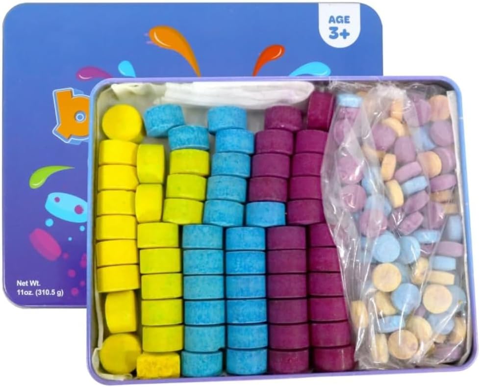 Kid Made Modern Bath Color Tablets for Kids - 150 Counts Non Toxic Bath Drops for Toddlers - Blue, Yellow, Pink, and Purple Bathtub Color Fizzies Tablets - Fun & Mini Bath Bombs (150 Count - Ages 3+)