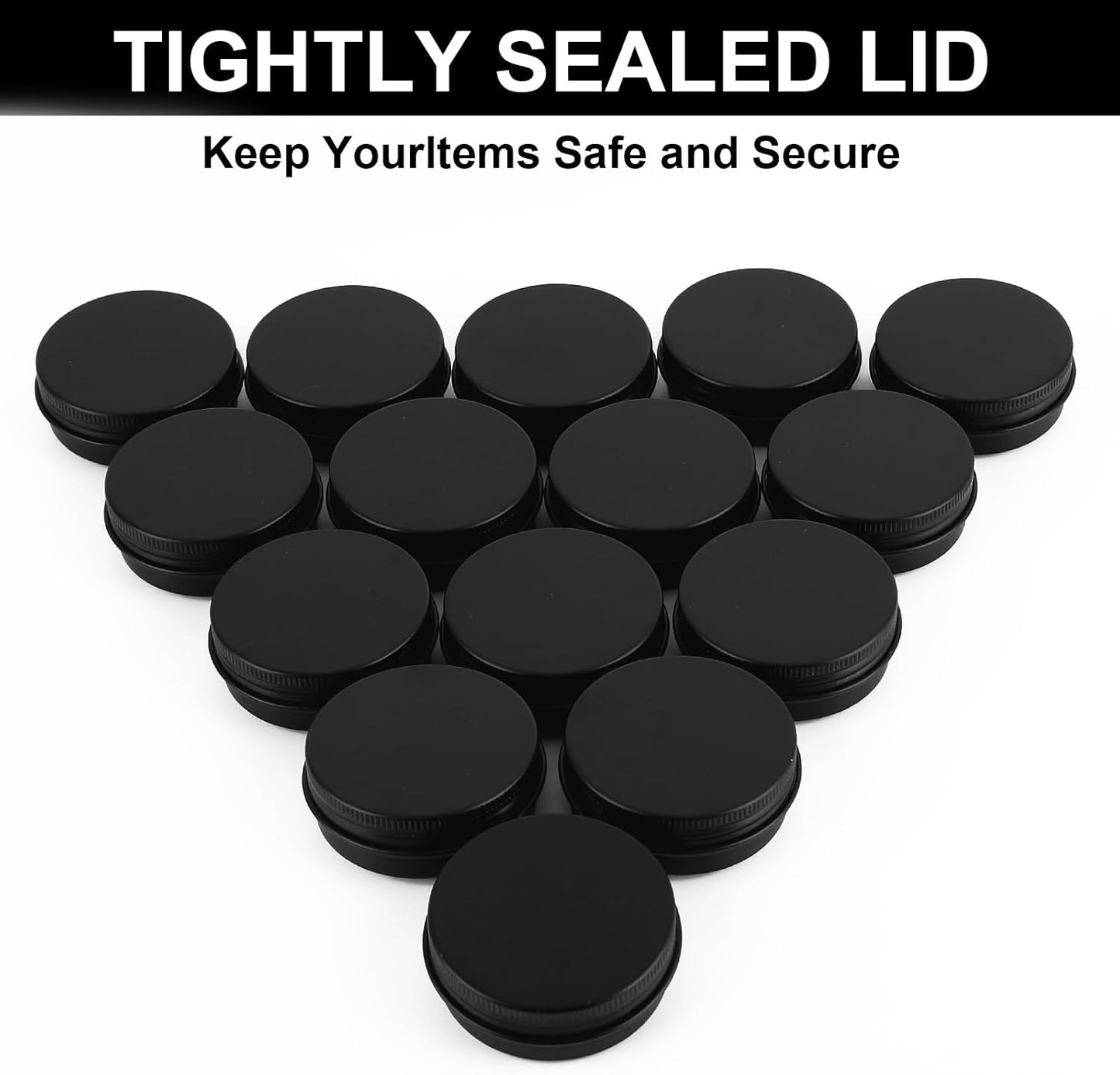 OBKJJ 102 Pack Round Cans with Screw Lid 1 OZ Aluminum Metal Tins,for DIY homemade lotion bars, salves, and candles, Balms, Spices, Beard Balm, Crafts with 4 Markers 5 Sheets Label Stickers (Blcak)