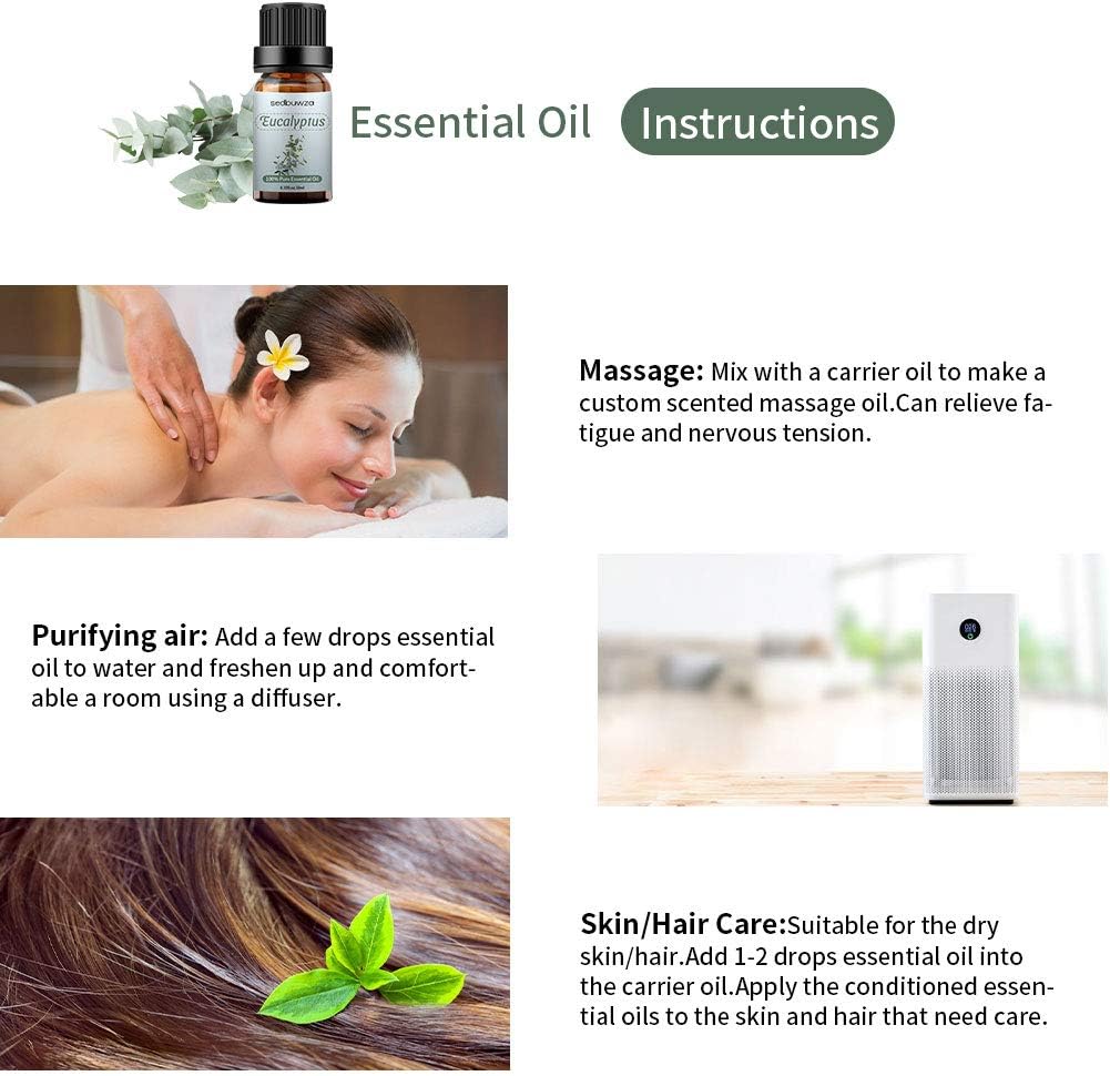 Sedbuwza Peppermint and Eucalyptus Oil Set, 2 x 10 mL, Room Spray
