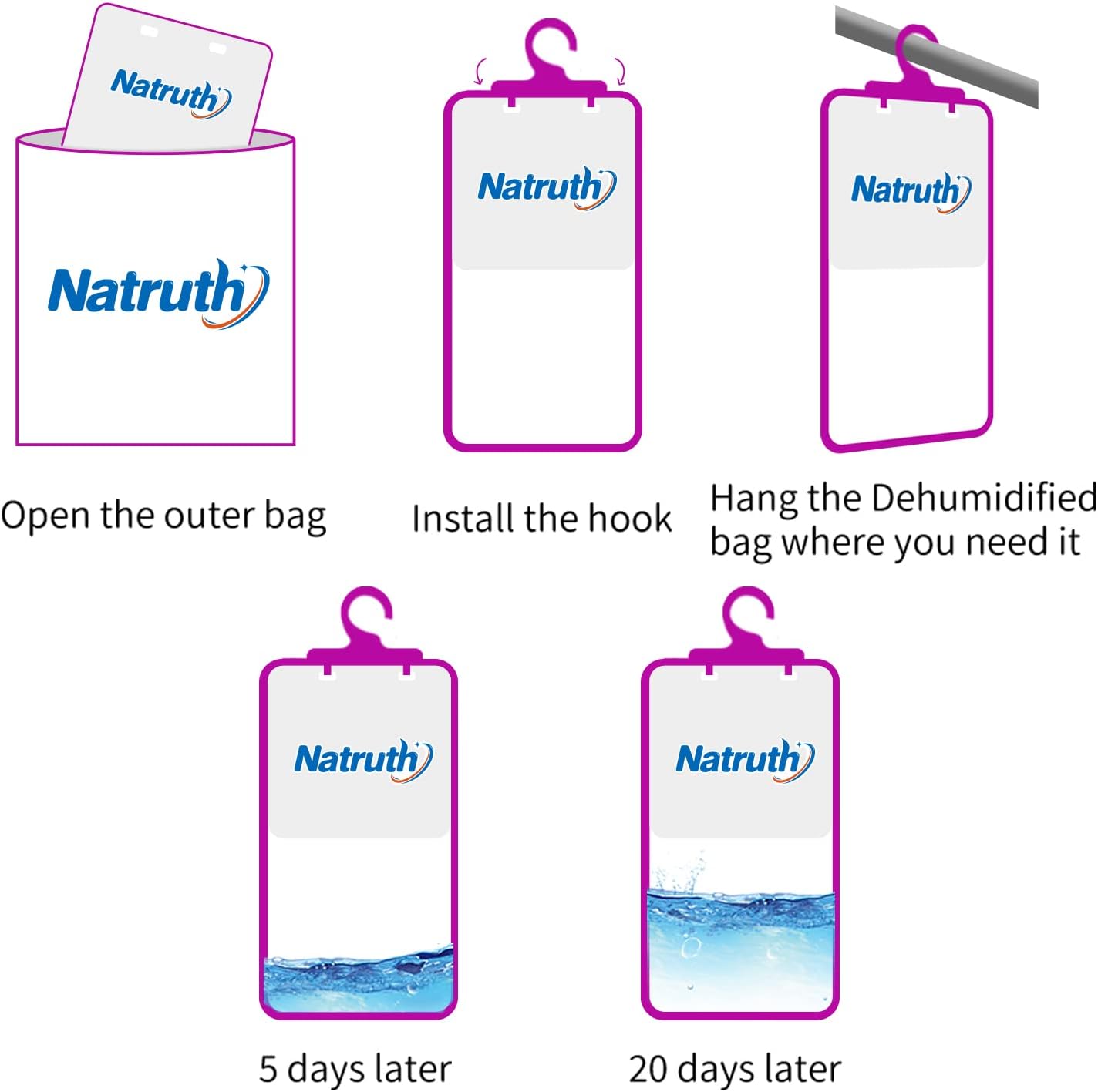 NATRUTH 12-PACK Moisture Absorber Bags With Lavender,Desiccant Hanging Bag Use for Kitchen Bathroom Wardrobe, Eliminates Odors,Odor Absorber Humidity Packs, Hanging Closet Dehumidifier Bags for Closet