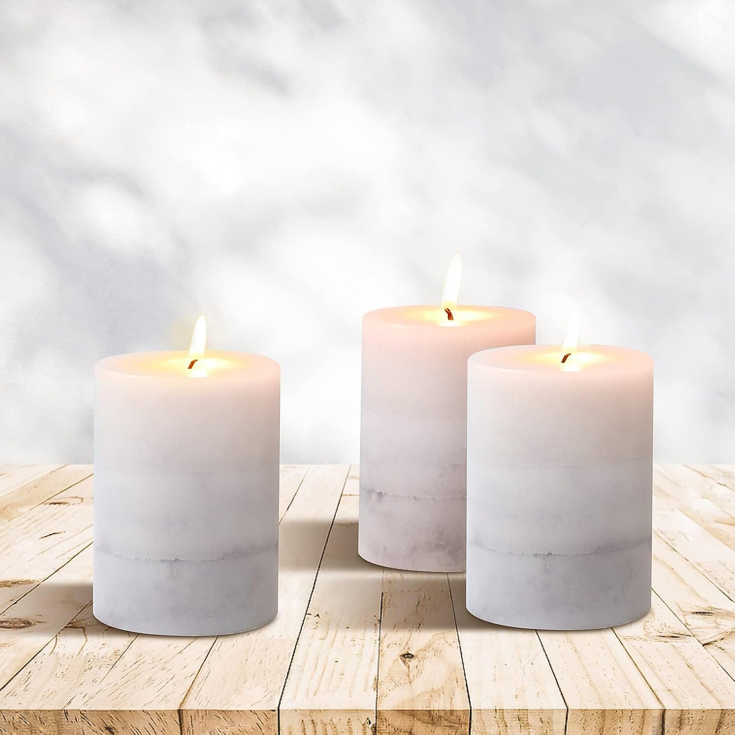 Set of 3 Scented Pillar Candles Creamy Coconut Scented 3" x 4" Long-Lasting Burn Candle White Gray Palette Pillar Candle Clean Burning No Drip Candles Gift for Home Party Dinner Table Decor