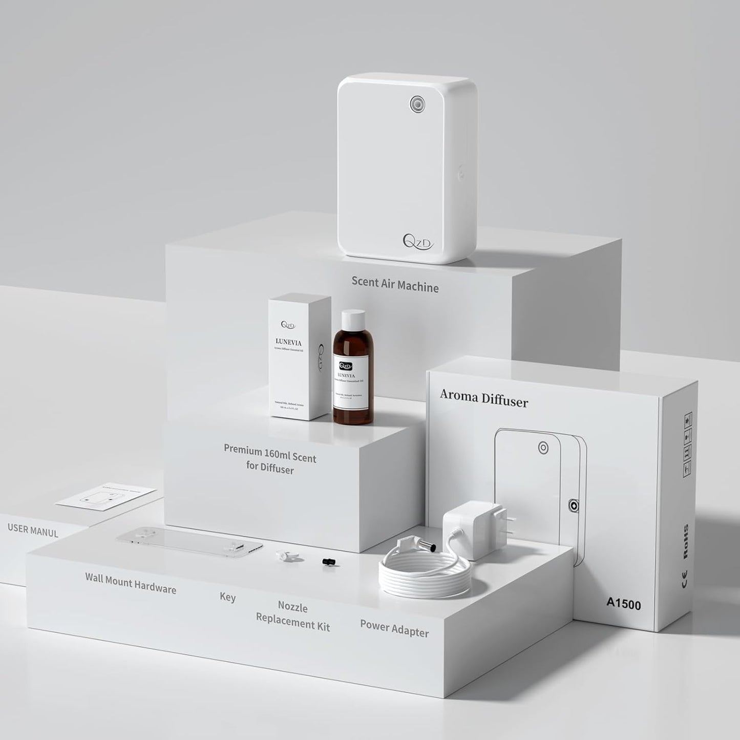 Waterless Scent Machine for Large Room, Bluetooth Cold Air Diffuser for Home & Commercial Use, Up to 2500 Sq.Ft, 500ML Capacity, Includes 160ML Essential Oil.