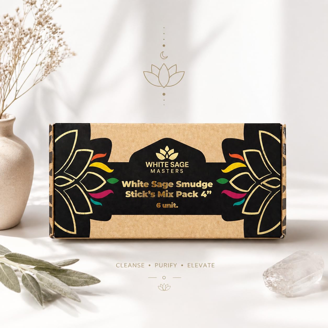 White Sage Smudge Sticks Variety Mix 4 Inches (6 Bundles) - Sage Kit | Sage with Palo Santo, Lavender, Eucalyptus, Cinnamon, Rose Petals & Others - Sustainably Sourced California for Meditation