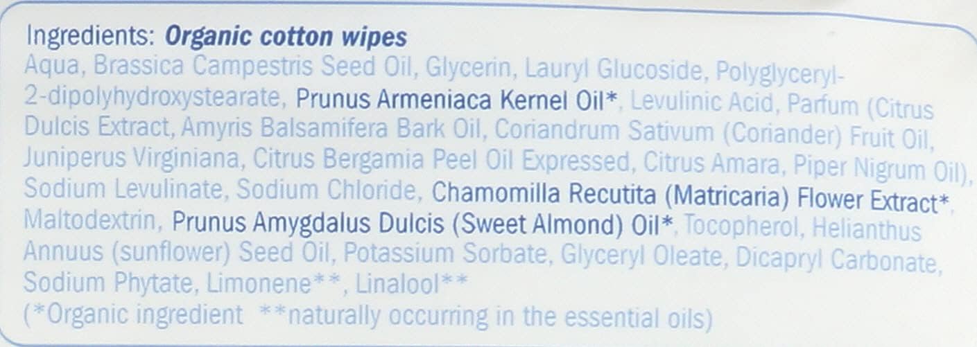 Natracare Organic Cotton Baby Wipes With Essential Oils of Chamomile, Apricot and Sweet Almond Oil (1 Pack, 50 Wipes Total)