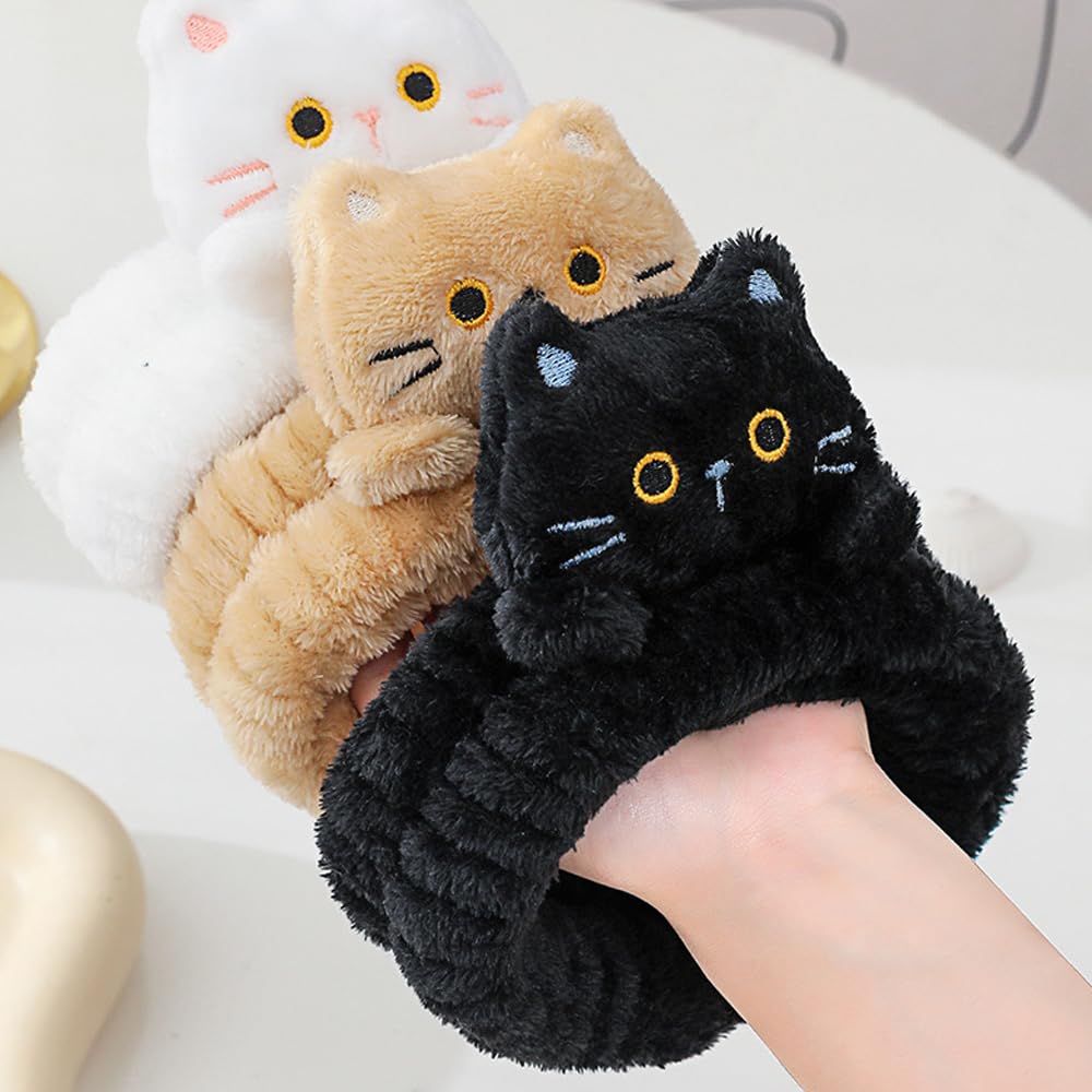 PERFECTSIGHT Spa Headband for Washing Face, 2 Pack Cute Hair Band for Shower Yoga Beauty Skincare Party, Soft Fluffy Makeup Headband, Kawaii Facial Headbands for Woman Girls, Kitty
