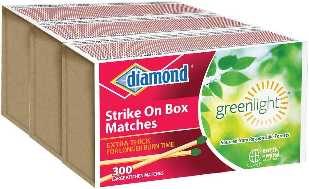 Diamond Wooden Matches Kitchen Matches Strike on Box Matches 6 Boxes of 300 in each box for a total of 1,800 matches.