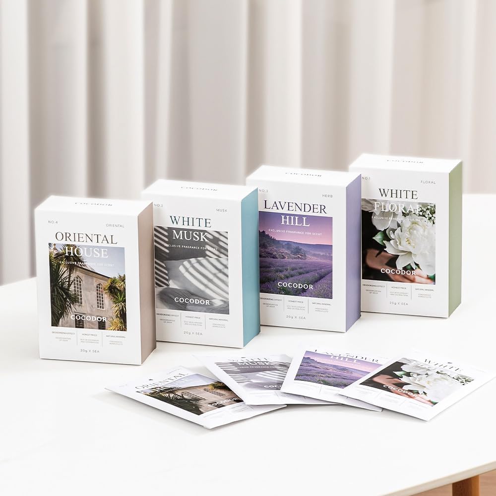 COCODOR 5 Packs White Musk Scented Sachets/Air Freshener Sachets Bags for Drawers, Closet, Cars, Long-Lasting Deodorizers Fresh Scents, Home Fragrance