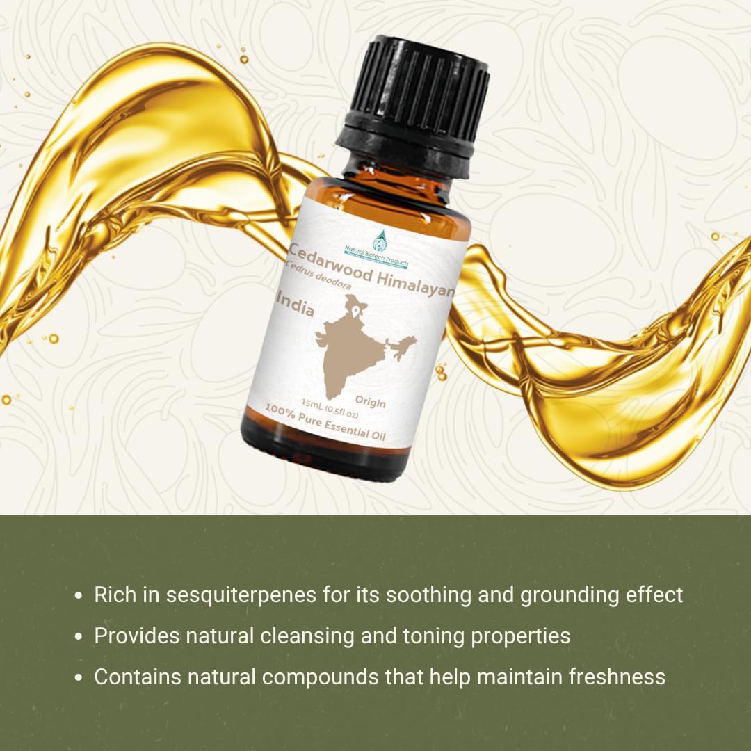Cedarwood Himalayan Essential Oil - 100% Pure Steam Distilled Natural Cedarwood Himalayan Oil (Aceite de Cedro) from Natural Biotech NBT India for Aromatherapy & DIY Projects - 15ml