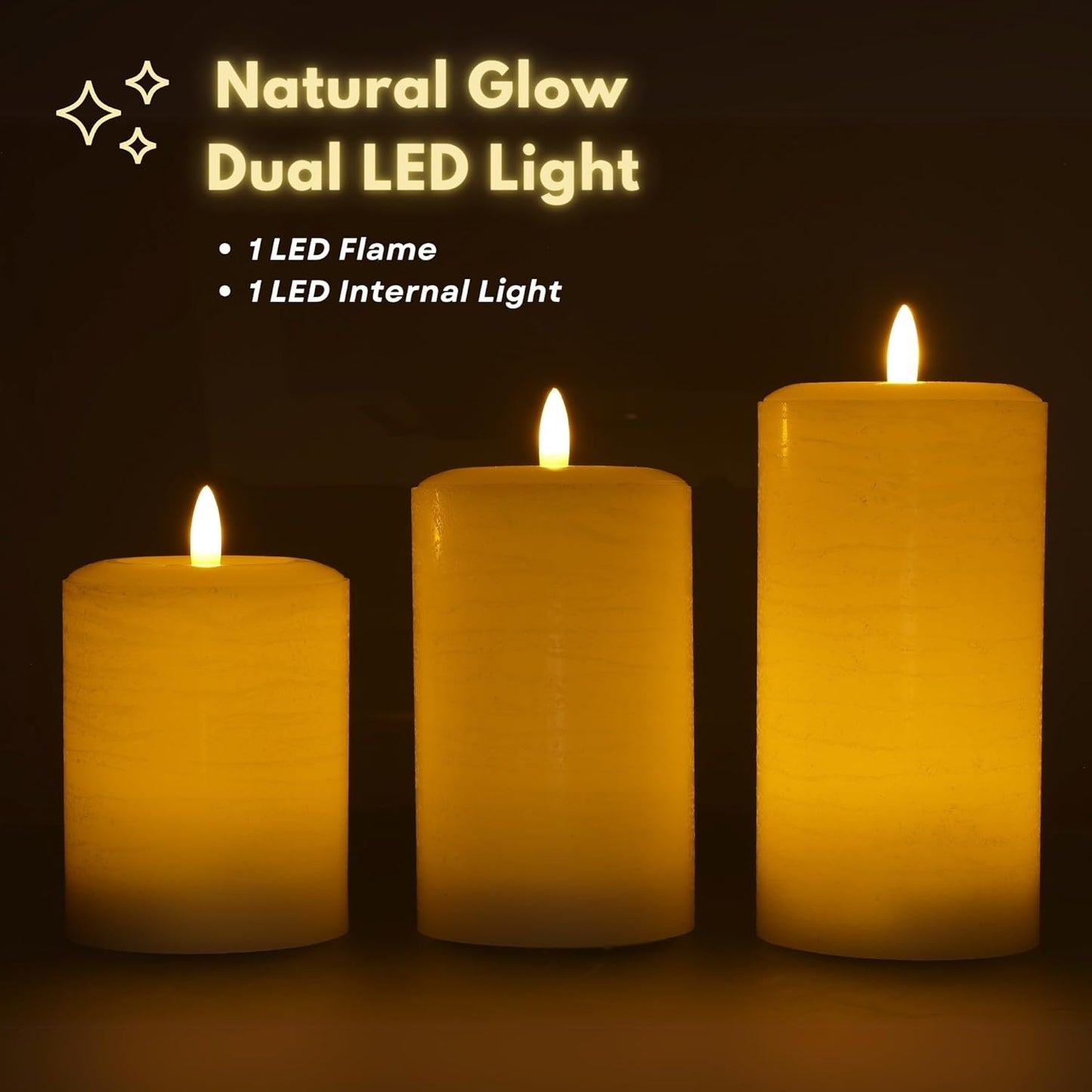 LumiPur Essentials Natural Glow Flameless Flickering Wax Pillar 3 Pack LED Candles (3" x 4" 5" & 6") Sage Green