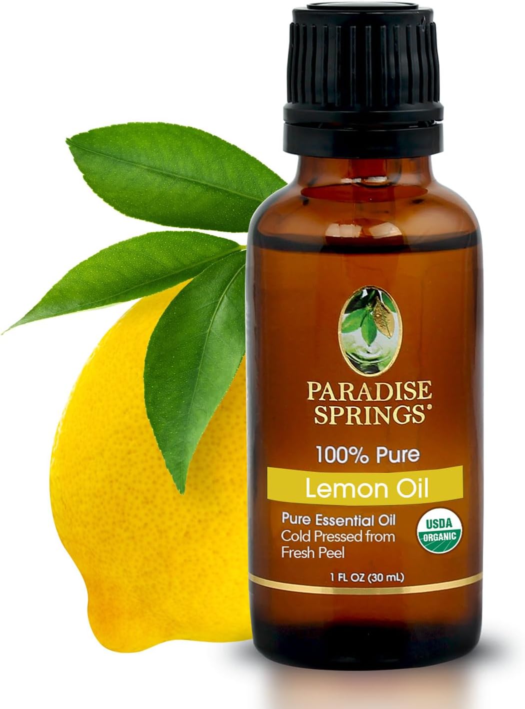 Paradise Springs Organic Lemon Essential Oil, 100% Pure and Natural Organic Lemon Essential Oil for Diffusers for Home Aromatherapy, Massage, Humidifiers, 1 fl oz (15ml)