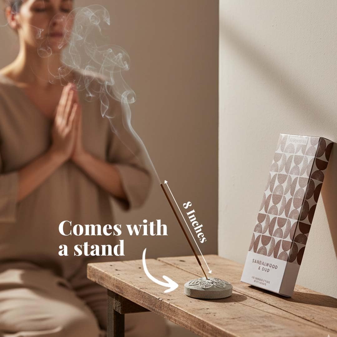 Folkulture Incense Sticks with Holder (120 Sticks)| Sandalwood & Oud Luxury Insence-Sticks for Aromatherapy, Meditation, Focus Gifts |No Charcoal,Non Toxic, 45 Mins, Long Burning Inscents-Sticks