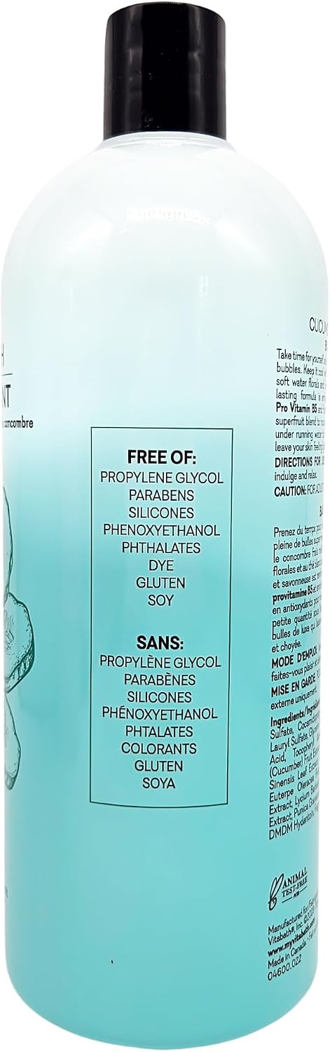 Vitabath Cucumber & White Tea Bubble Bath Rich Foaming Bubbly Soak & Relaxing Aromatherapy Moisturizing & Nourishing Indulgent Suds for Women & Men All Skin Types - 33.8 fl oz