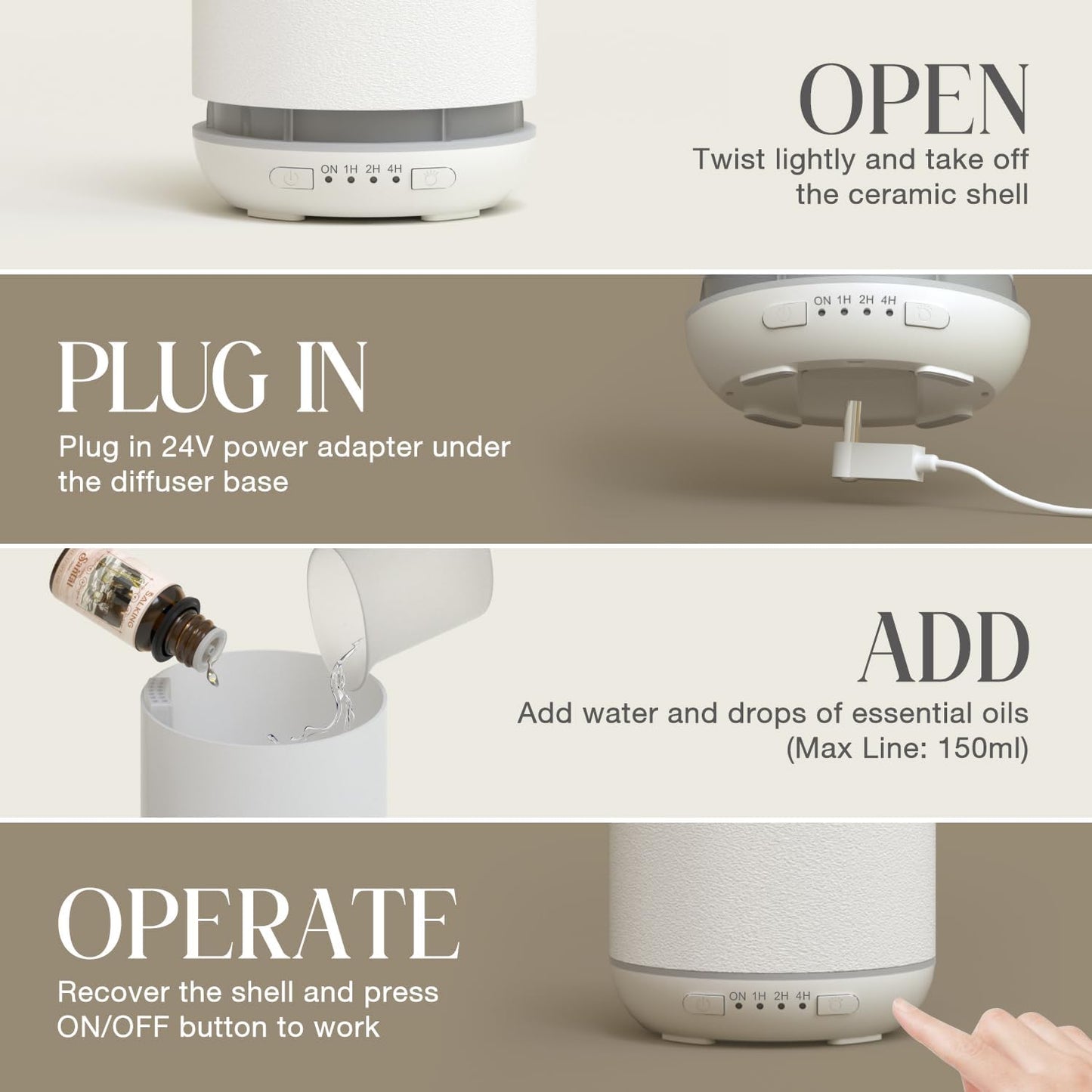 SALKING 200ml Ceramic Essential Oil Diffuser, Stone Diffusers for Essential Oils, Ultrasonic Aromatherapy Diffusers with with 7-Color LED Lights Timers, for Office Bedroom Home (White)