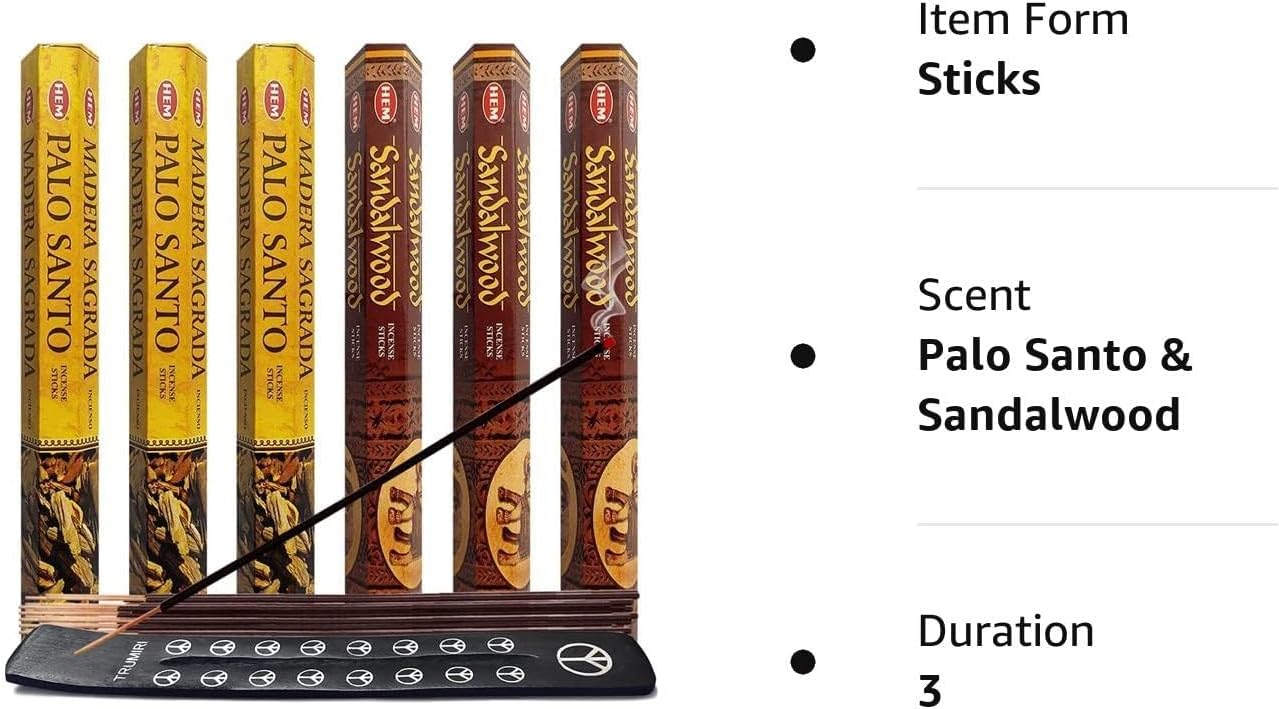 Palo Santo & Sandalwood Incense Sticks & Holder Bundle Variety Pack from Hem Trumiri Insense Insence