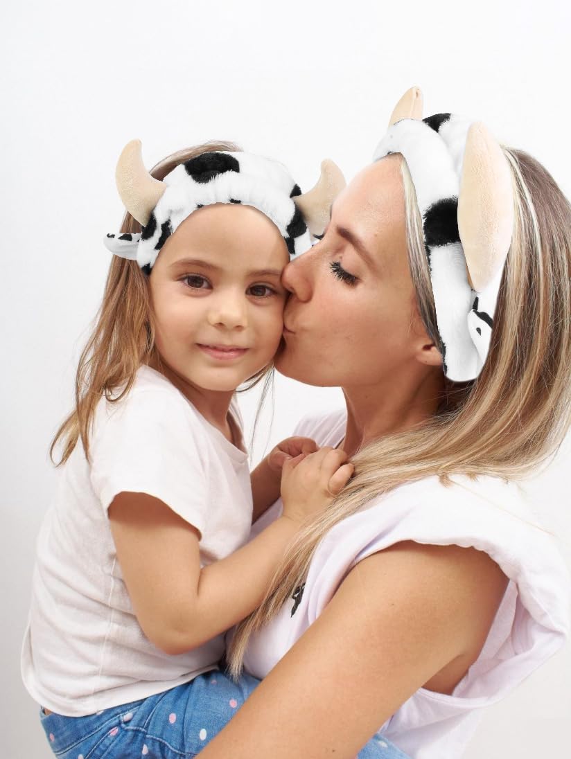 Huachi Cow Hairband for Washing Face, Soft Microfiber Spa Headband for Women & Girls, Cute Animal Print, Facial Cleansing Head Wraps, Perfect for Skincare, Makeup, Pajama Parties, Stocking Stuffers