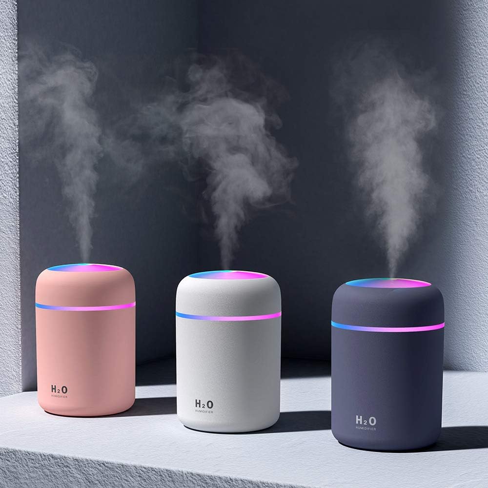 Colorful Cool Mini Humidifier,Essential Oil Diffuser Aroma Essential Oil USB Cool Mist Humidifier,2 Adjustable Mist Modes, Super Quiet,for Car,Office,Bedroom(Pink)