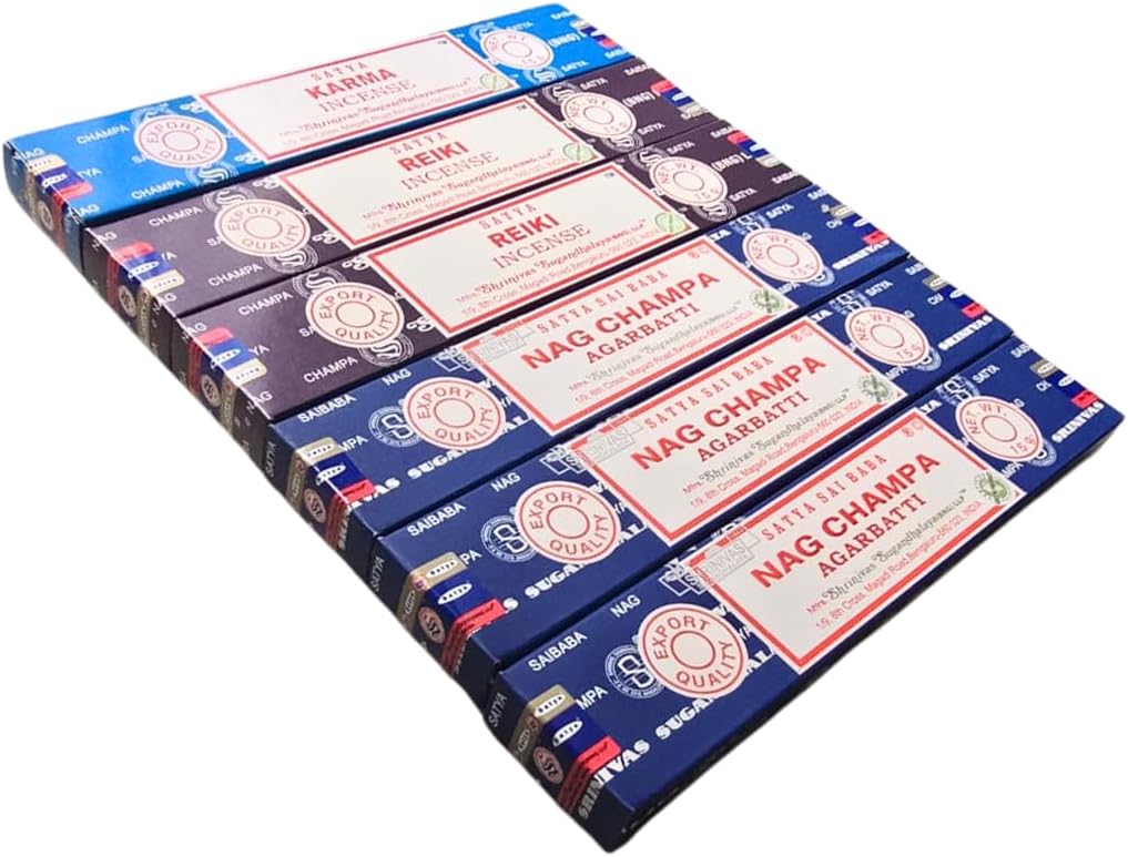 Satya with ANKCIENSE Incense Holder Pack of 3 fragrances Variety Pack of 90 Sticks. Nag Champa, Reiki & Karma Insense Insence
