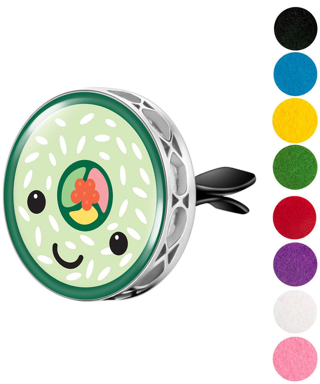 Wild Essentials Enamel Finish Sushi Roll Aromatherapy Car Air Freshener Essential Oil Car Vent Diffuser With Vent Clip and 8 Color Refill Pads