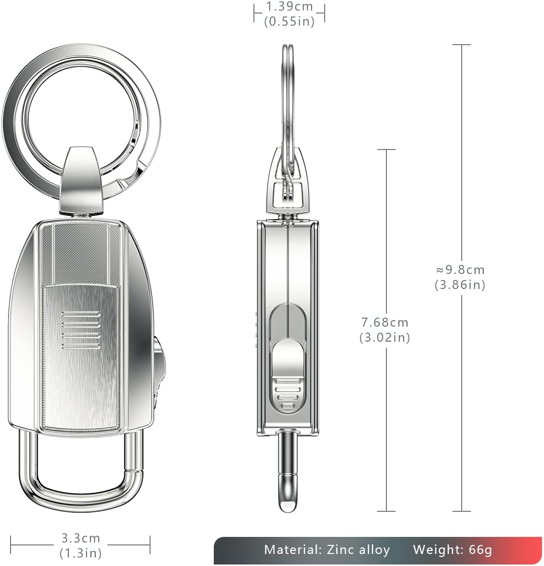 Electric USB Keychain Lighter Silver (Free 2 Tungsten Coil)